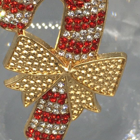 x2 Rhinestone Candy Cane Stemless Wine Glass Set Red Gold Bow Christmas Holidays - Picture 6 of 10